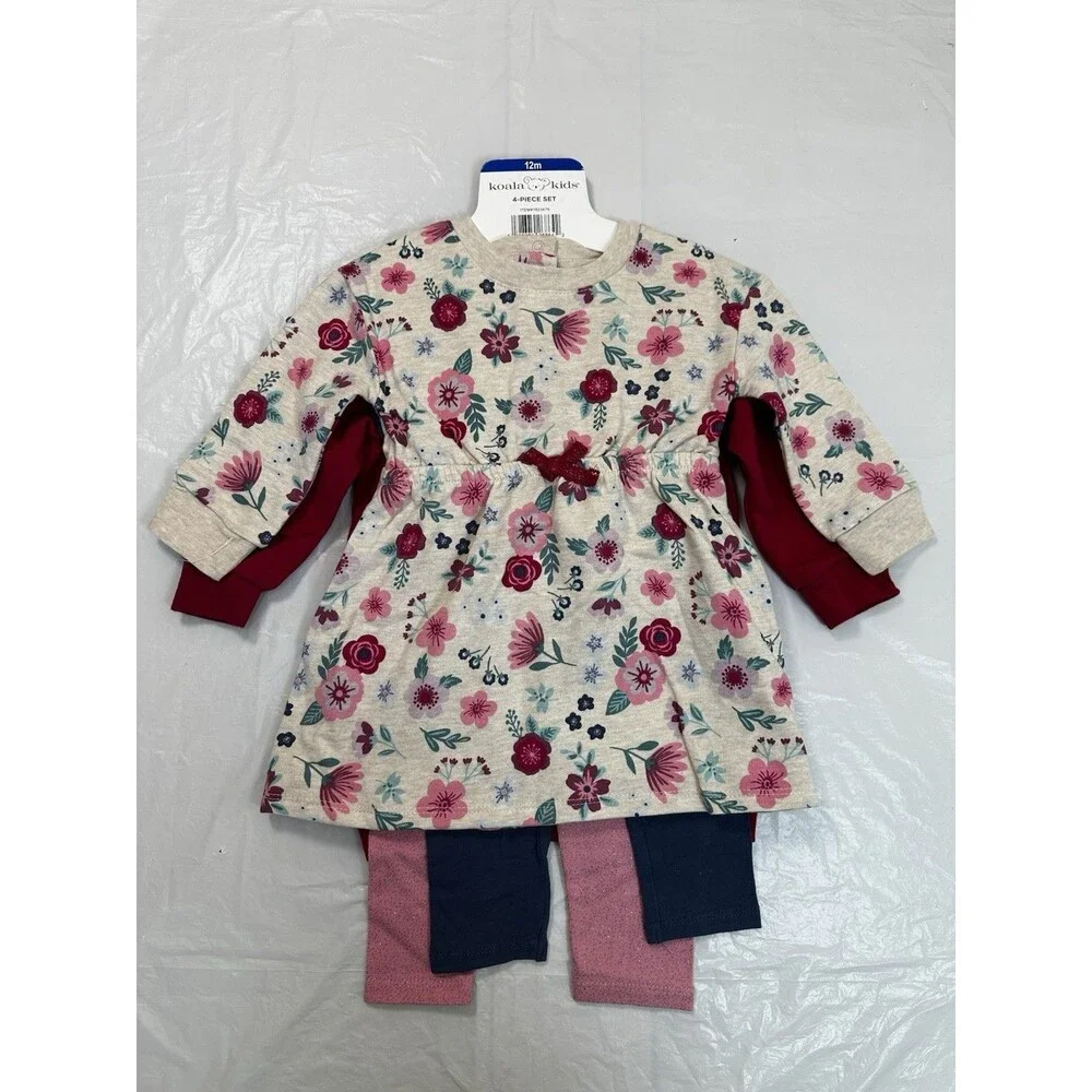 Koala Kids Pink Floral 4-Piece Set 12 Months Pink Flowers New With Tags